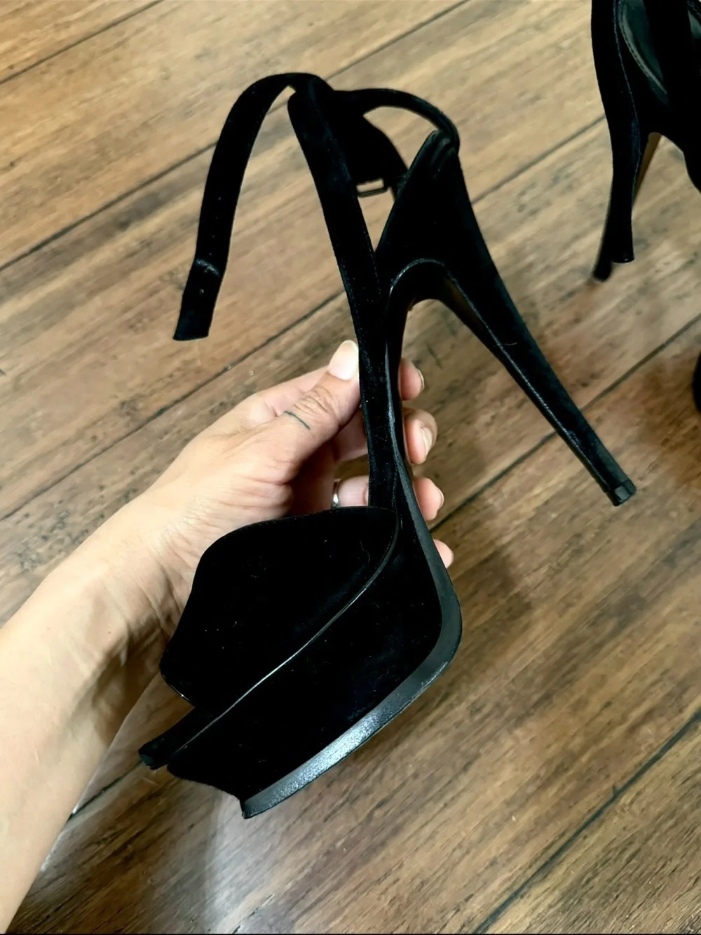 Yves Saint Laurent Black Tribute Platform T-Strap Sandals